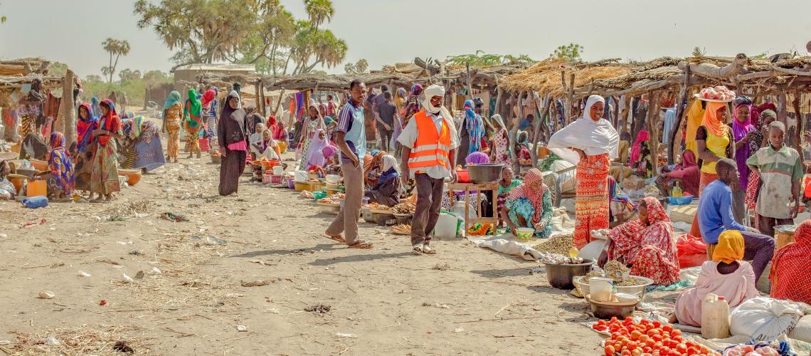 People in an outdoor marketplace