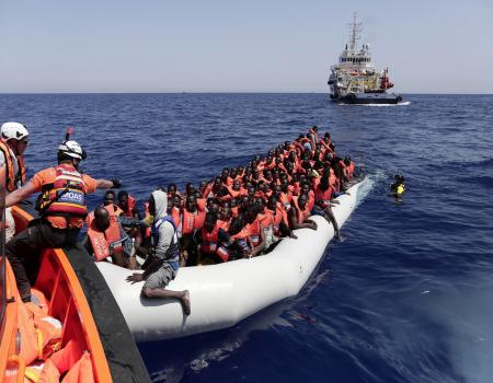 Life boat with evacuees aboard