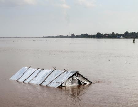 Roof of house above water line